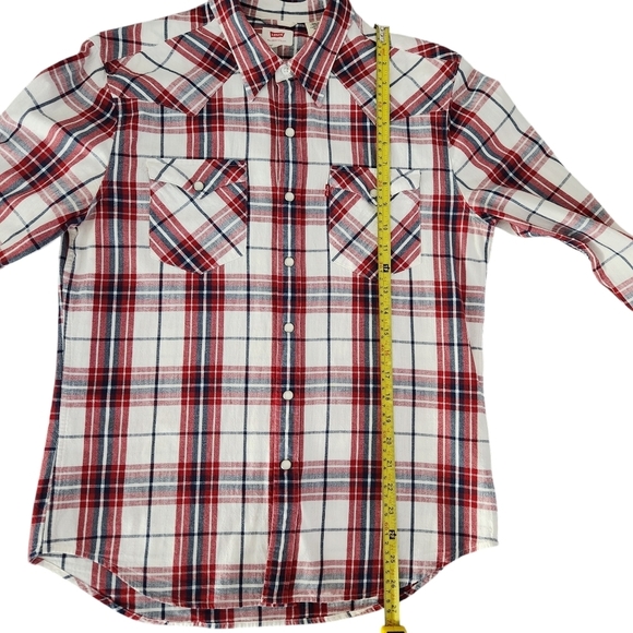 LEVI'S Barstow Western red check snap shirt M cowboy classic fit vintage vibe - Picture 14 of 15